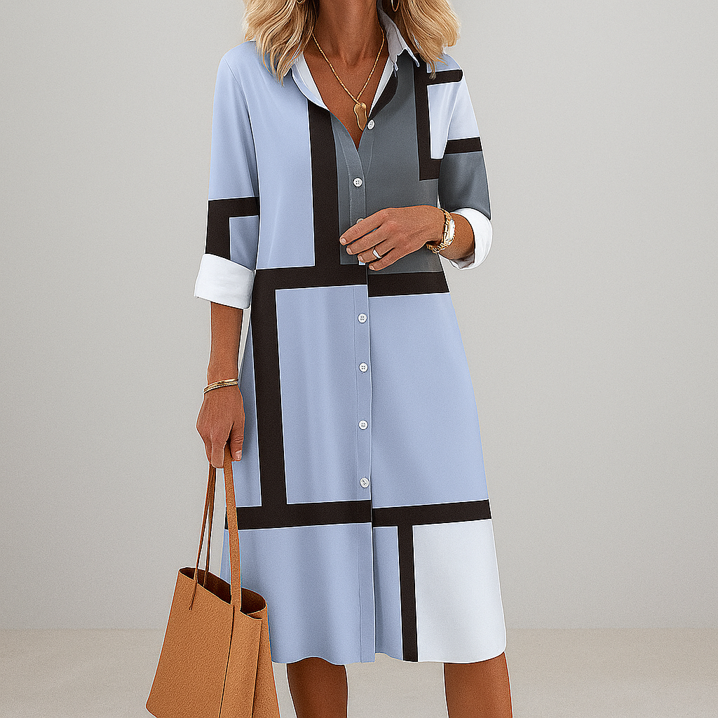 Gigi Robe Femme Chemisier – Robe Géométrique avec Boutons, Élégante Décontractée Bureau