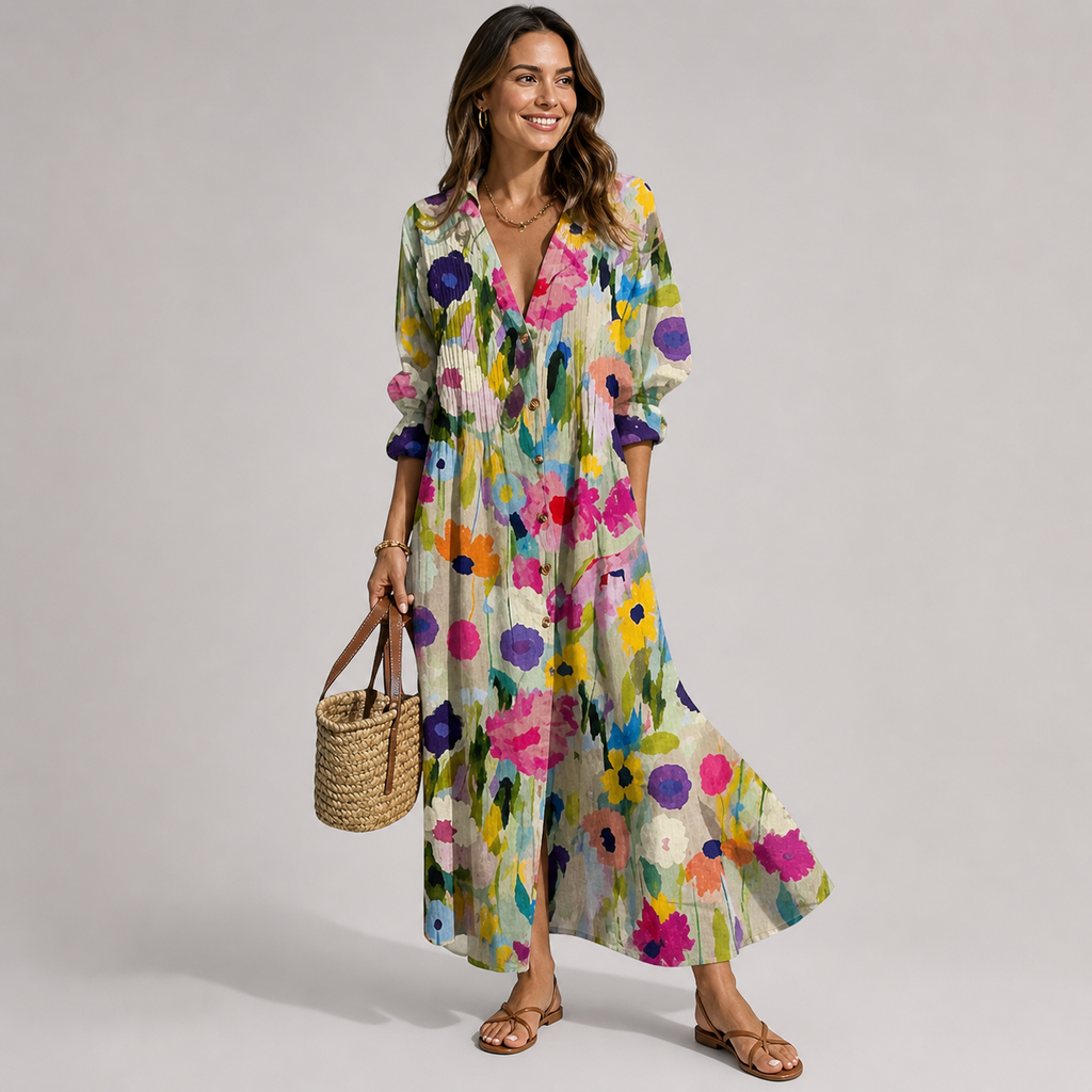 Vestido Maxi Floral Leticia para Mujer – Vestido Largo Fluido, Corte Cómodo de Verano