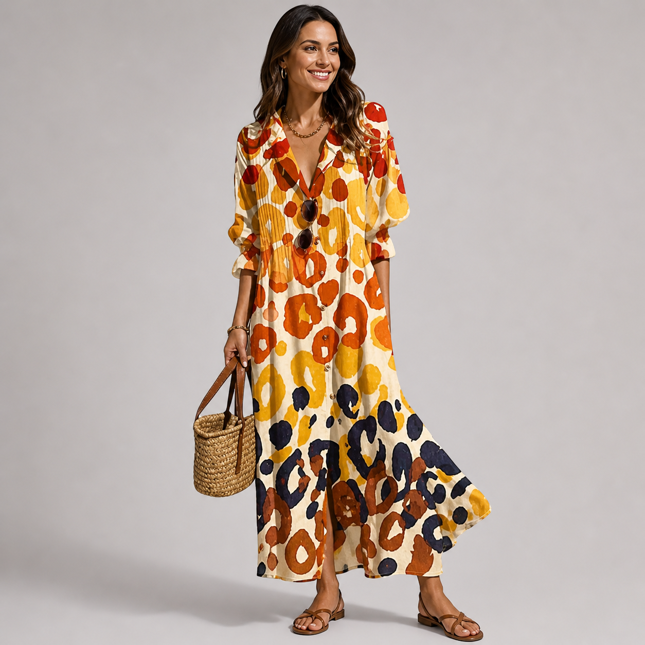 Vestido Maxi Floral Leticia para Mujer – Vestido Largo Fluido, Corte Cómodo de Verano