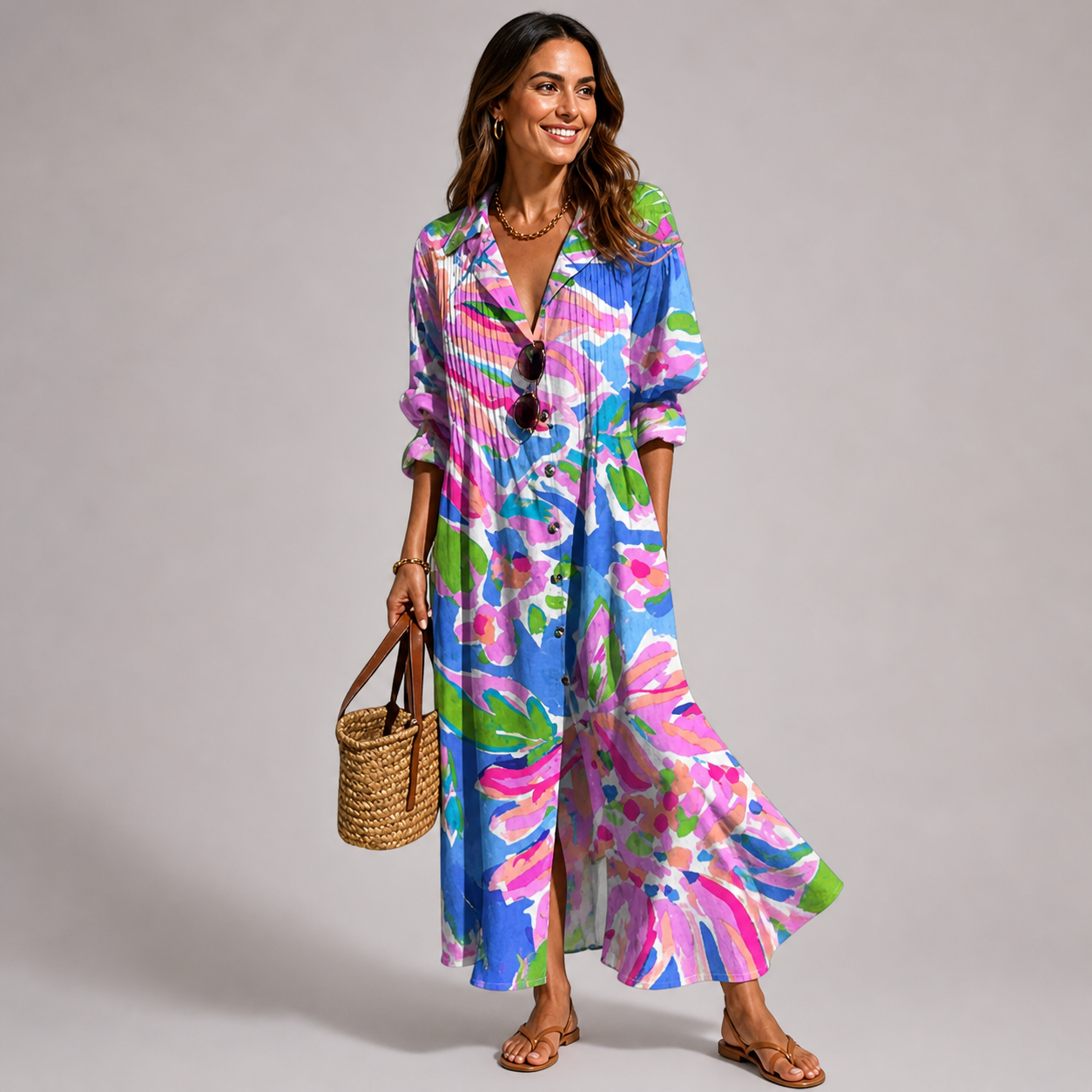 Vestido Maxi Floral Leticia para Mujer – Vestido Largo Fluido, Corte Cómodo de Verano