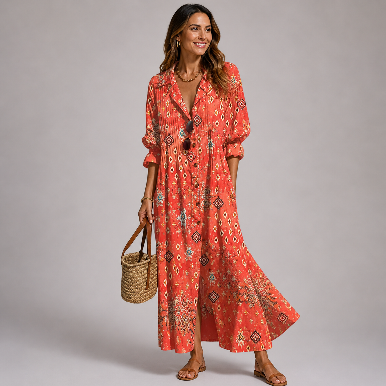 Vestido Maxi Floral Leticia para Mujer – Vestido Largo Fluido, Corte Cómodo de Verano