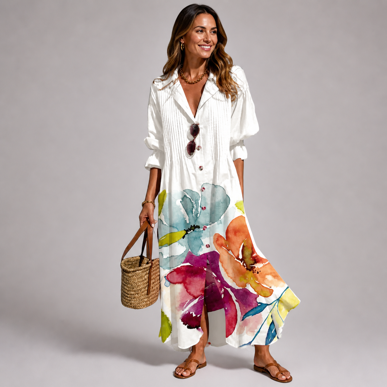 Vestido Maxi Floral Leticia para Mujer – Vestido Largo Fluido, Corte Cómodo de Verano