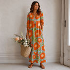 Robe vintage Wanda pour femme – Robe midi à imprimé géométrique, légère élégante
