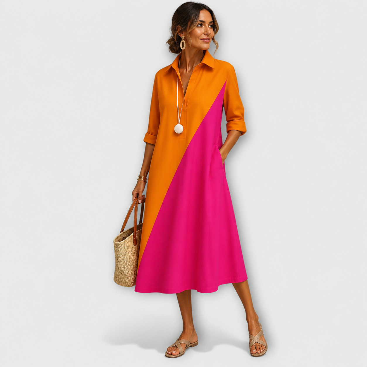 Robe midi élégante Ciara pour femme – Robe fluide raffinée, style polyvalent jour et soir