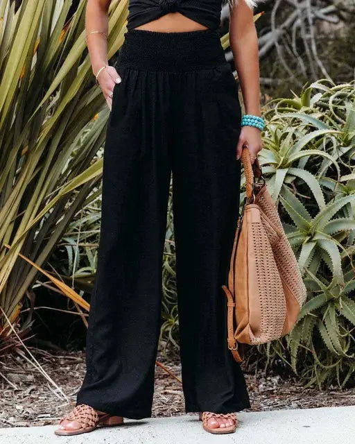 Elena Pantalones Mujer Palazzo – Cintura Elástica, Pierna Ancha, Elegantes Casual Chic
