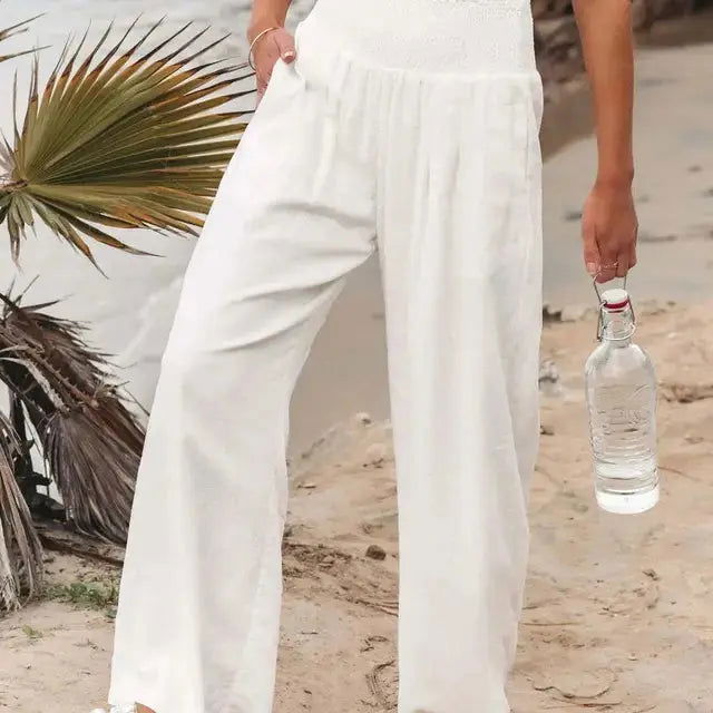 Elena Pantalon Femme Palazzo – Taille Élastique, Jambe Large, Élégant Décontracté Chic