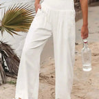 Elena Pantalon Femme Palazzo – Taille Élastique, Jambe Large, Élégant Décontracté Chic