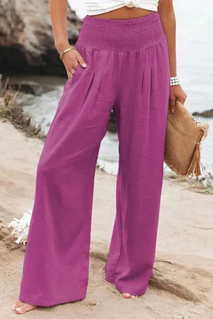 Elena Pantalones Mujer Palazzo – Cintura Elástica, Pierna Ancha, Elegantes Casual Chic