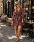 Serena Women's Mini Dress – Chiffon, V-Neck, Sheer Sleeves & Elastic Waist