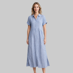 Clara Robe Femme Chemise Maxi à Rayures – Robe Élégante avec Boutons et Col