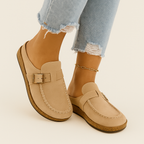 Mules Noelle en daim pour femme – Slip-on avec boucle réglable, semelle en liège