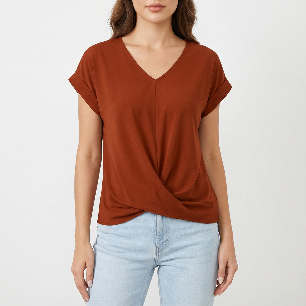 Camiseta Laura para mujer con escote en V – Camiseta con nudo frontal y mangas cortas, casual y chic
