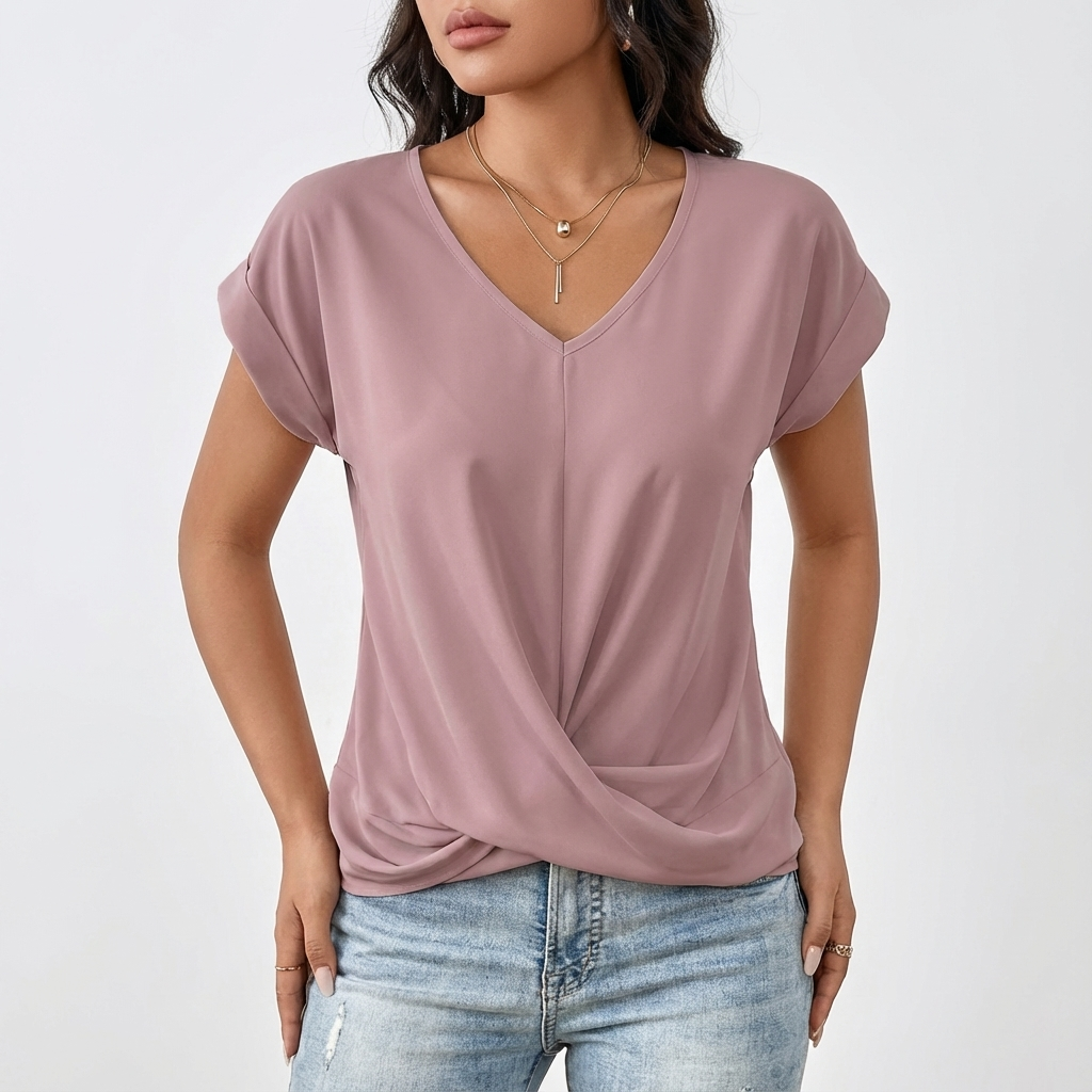 Camiseta Laura para mujer con escote en V – Camiseta con nudo frontal y mangas cortas, casual y chic