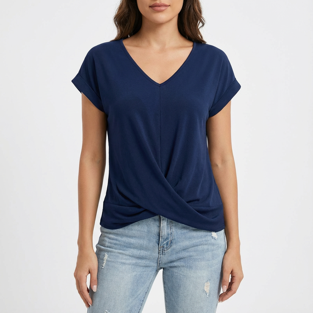 Camiseta Laura para mujer con escote en V – Camiseta con nudo frontal y mangas cortas, casual y chic
