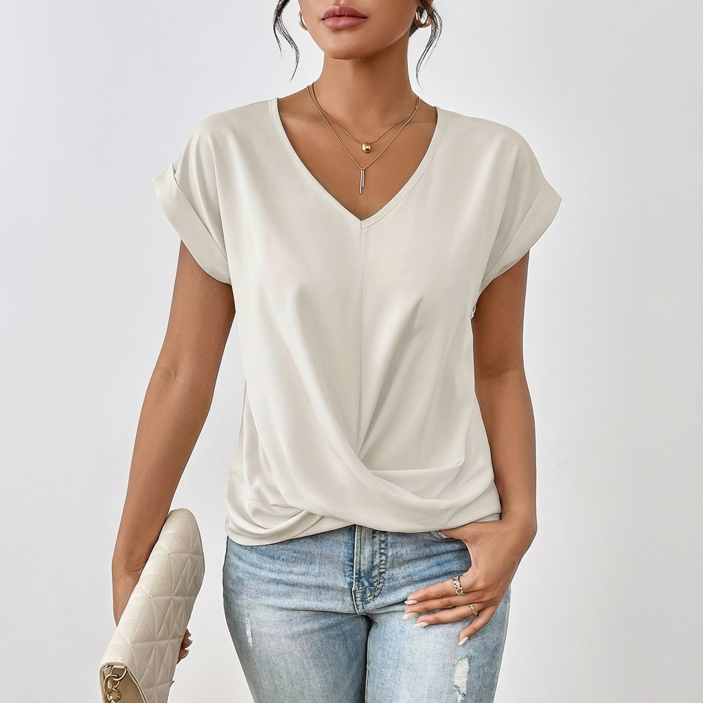 Camiseta Laura para mujer con escote en V – Camiseta con nudo frontal y mangas cortas, casual y chic