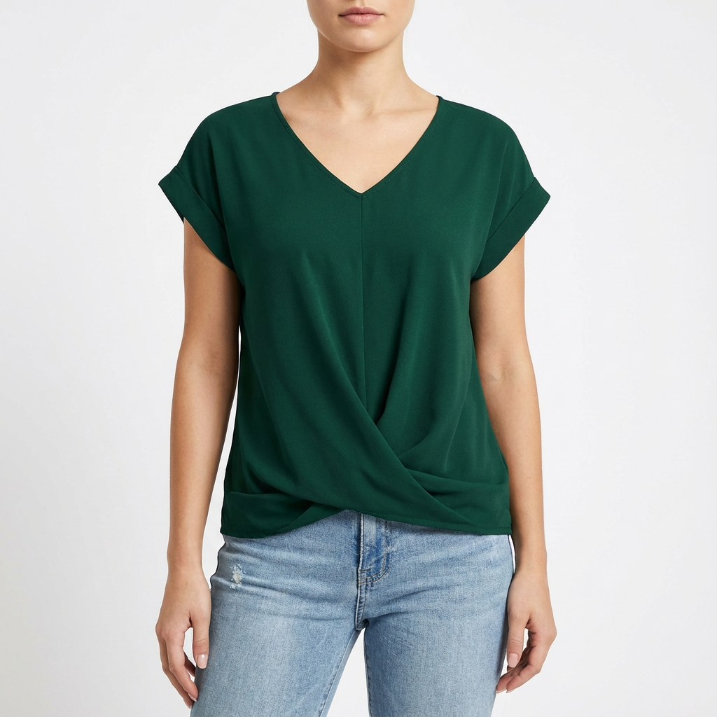 Camiseta Laura para mujer con escote en V – Camiseta con nudo frontal y mangas cortas, casual y chic