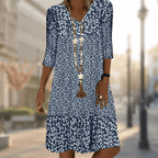 Avana Vestido Mujer Floral – Vestido Escote en V, Mangas 3/4, Fluido Elegante Casual