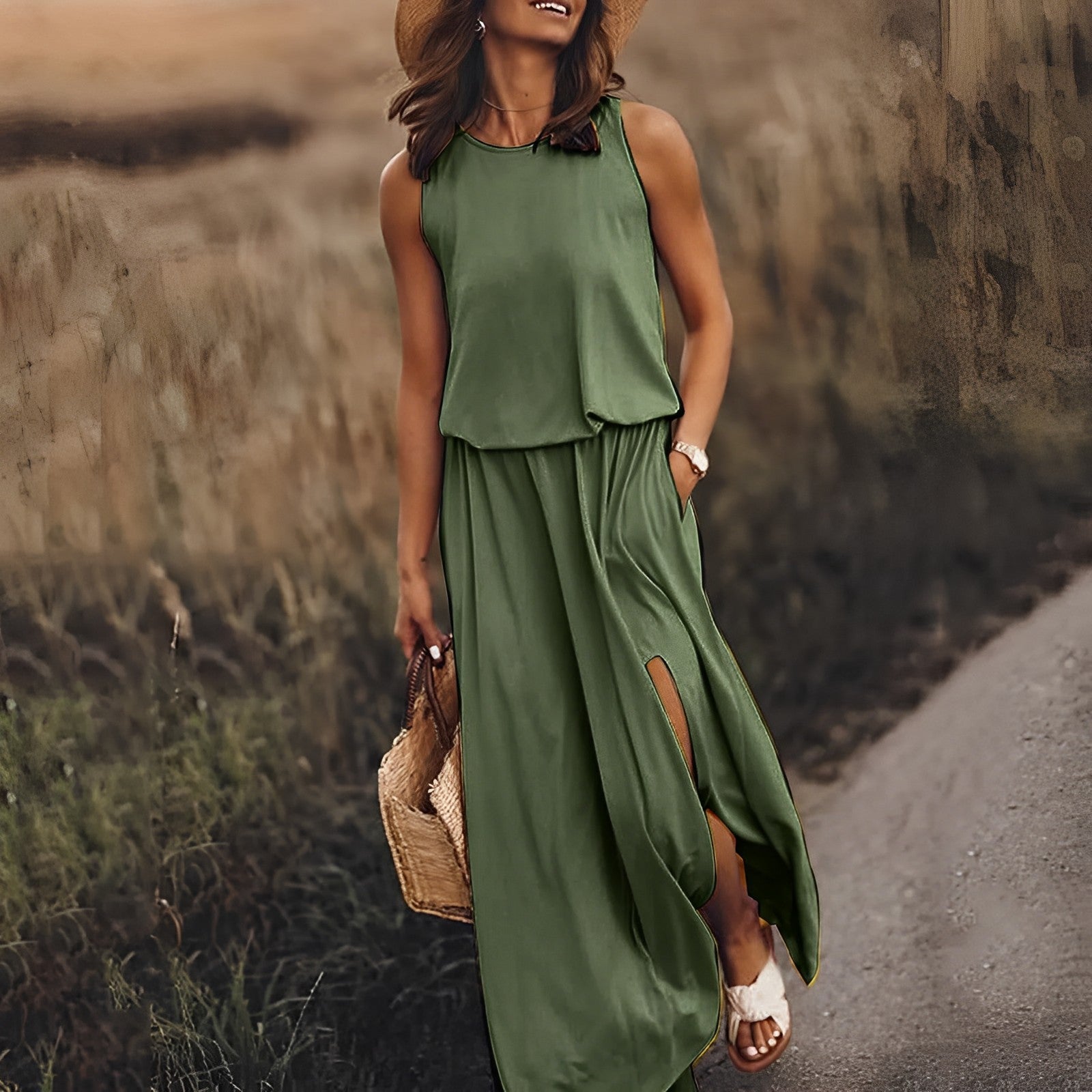 Falisha Vestido Largo de Mujer – Vestido Veraniego Sin Mangas, Colorido, Elegante Casual