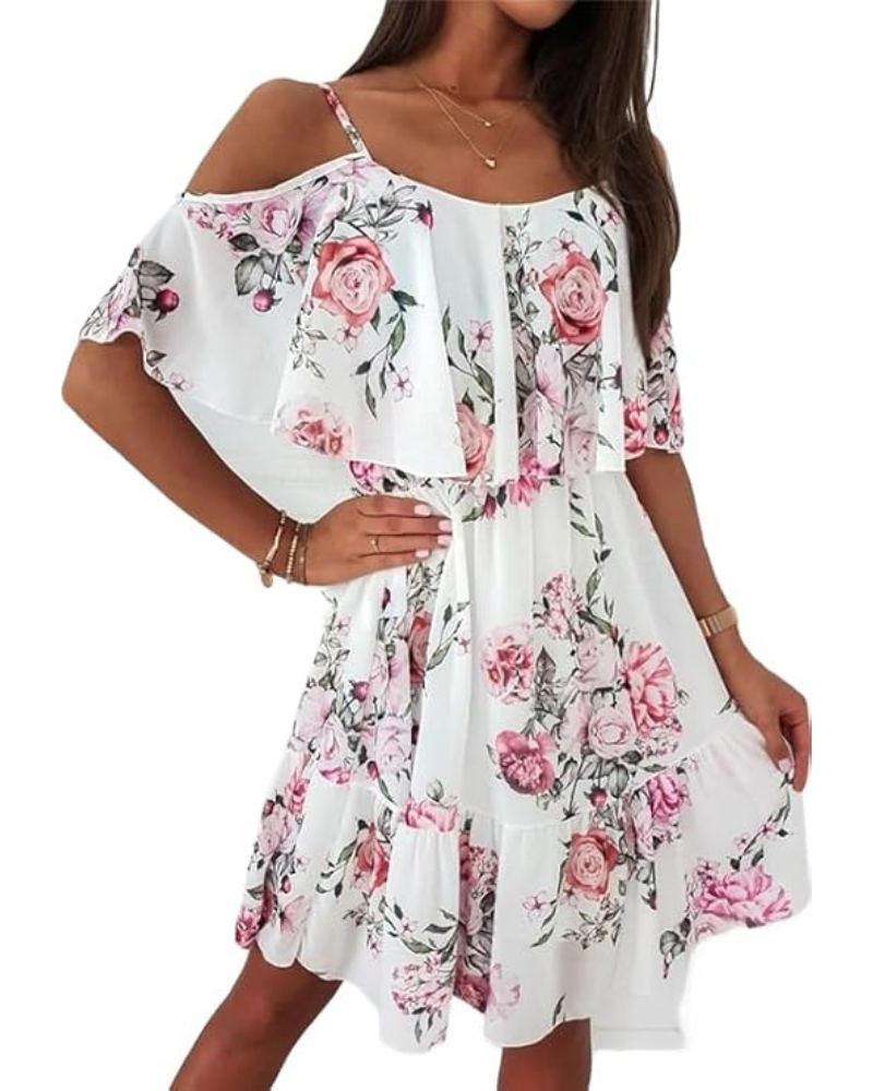 Rosalie Damen-Sommerkleid – Leichter Chiffon, schulterfrei und mit Volantsaum