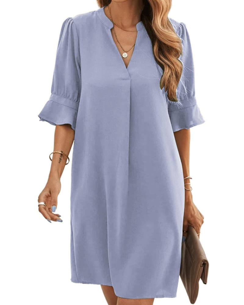 Harper Vestido de Mujer – Vestido Mini con Escote en V, Mangas Acampanadas y Ajuste Suelto