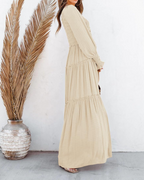 Sophie Abito Donna – Maxi Dress Boho con Scollo a V, Maniche Lunghe & Gonna a Balze