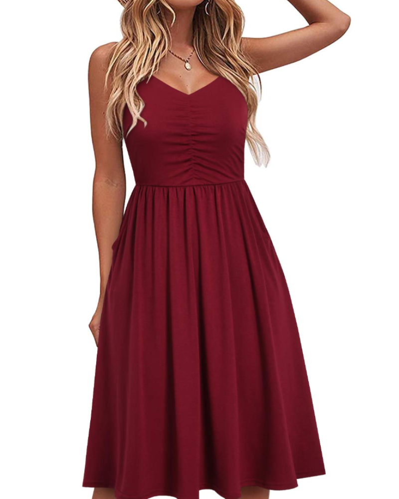 Julia Abito Mujer – Vestido de Verano Línea A con Tirantes Ajustables, Bolsillos y Escote en V