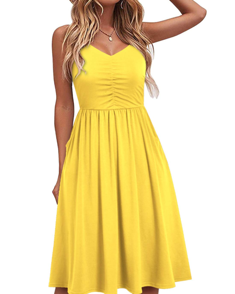 Julia Abito Mujer – Vestido de Verano Línea A con Tirantes Ajustables, Bolsillos y Escote en V
