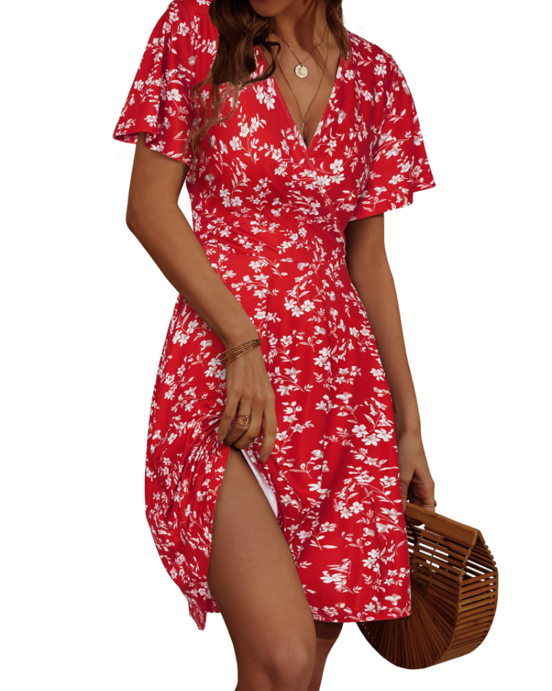 Ruby Abito Donna – Vestito Estivo A-Line con Scollo a V, Maniche a Volant & Stampa Floreale