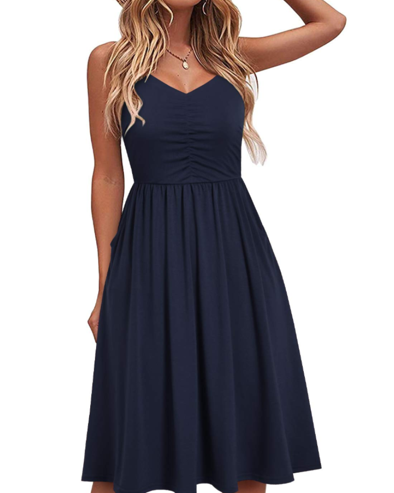 Julia Abito Mujer – Vestido de Verano Línea A con Tirantes Ajustables, Bolsillos y Escote en V