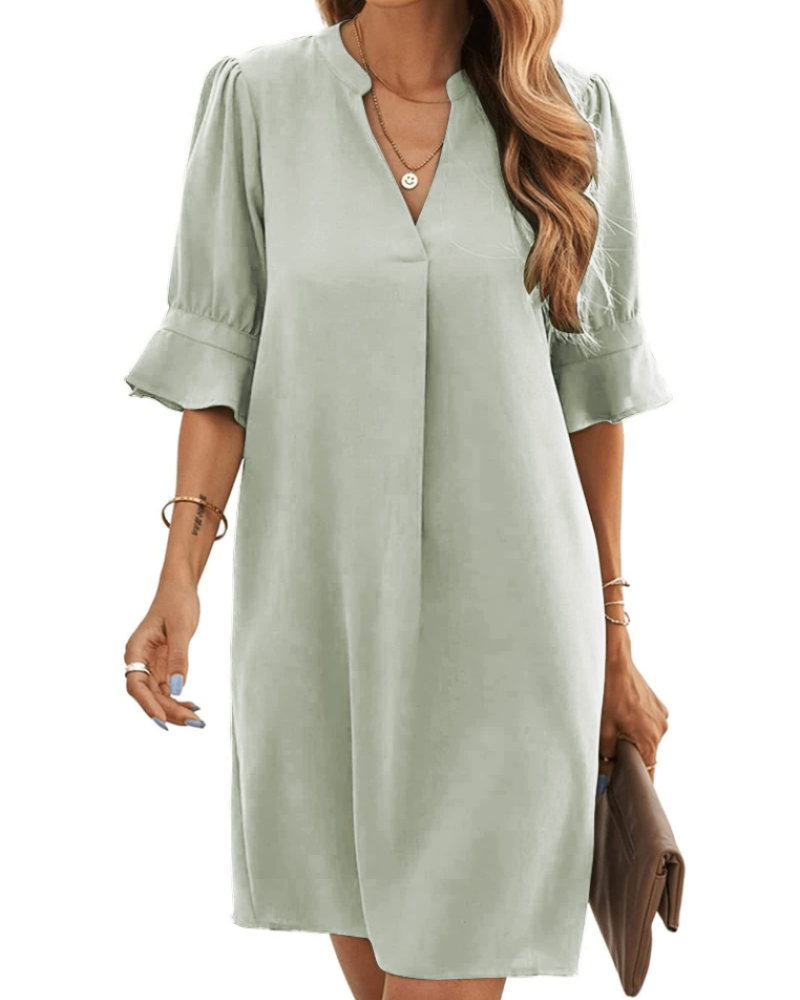 Harper Vestido de Mujer – Vestido Mini con Escote en V, Mangas Acampanadas y Ajuste Suelto