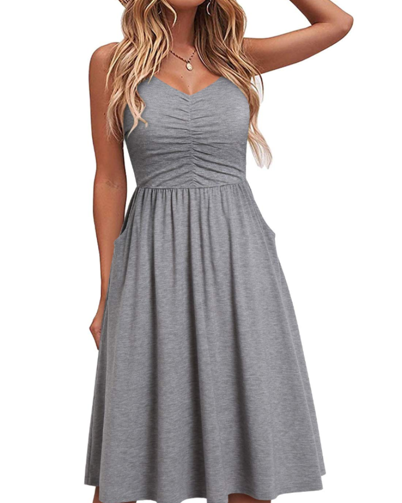 Julia Abito Mujer – Vestido de Verano Línea A con Tirantes Ajustables, Bolsillos y Escote en V