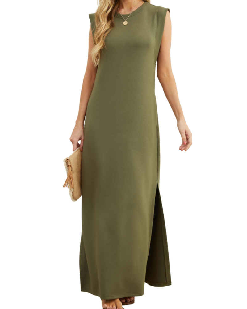 Brielle Vestito Donna Maxi – Girocollo, Senza Maniche, Tasche & Spacco