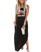 Harper Robe Femme Maxi – Imprimé Arc-en-ciel, Sans Manches, Poches & Coupe Ample