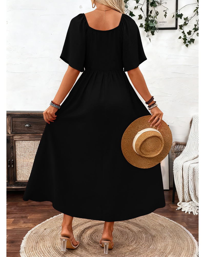 Celeste Women's Maxi Dress – Square Neckline, Batwing Sleeves & A-Line Silhouette