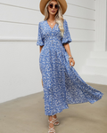 Lydia Vestito Donna Midi – Viscosa, Stampa Rose, Scollo a V & Cintura