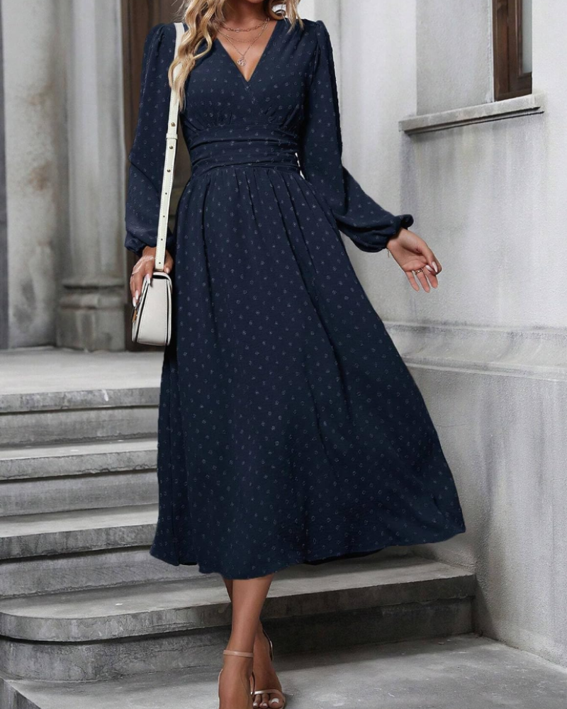 Grace Γυναικείο Φόρεμα με V-λαιμόκοψη – Ελαστικό Ύφασμα, Κομψή Εφαρμογή & Αντιτσαλάκωτο