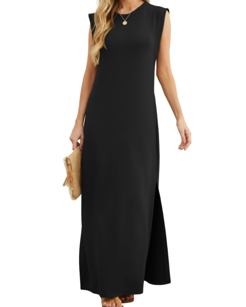 Brielle Vestito Donna Maxi – Girocollo, Senza Maniche, Tasche & Spacco