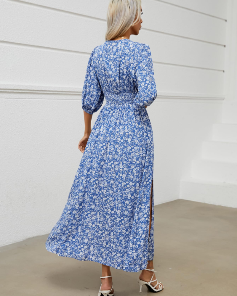 Lydia Vestito Donna Midi – Viscosa, Stampa Rose, Scollo a V & Cintura