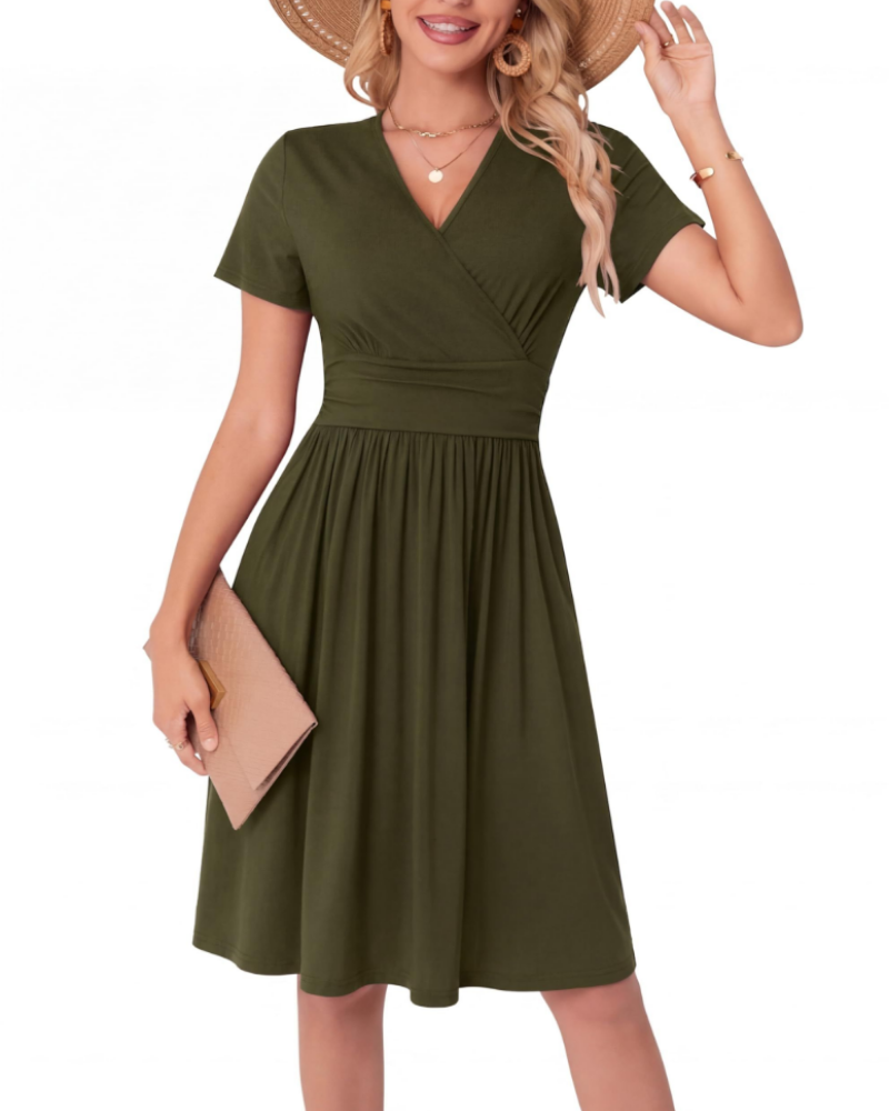 Savannah Dámské midi šaty – Výstřih do V, kapsy, áčkový střih a elegantní fit