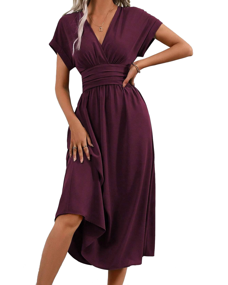 Victoria Maxikleid für Damen – V-Ausschnitt, Fledermausärmel, plissierte Taille