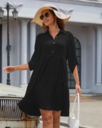 Aurora Abito Mini Donna – Vestito A-Line con Bottoni, Vita Alta & Maniche Regolabili