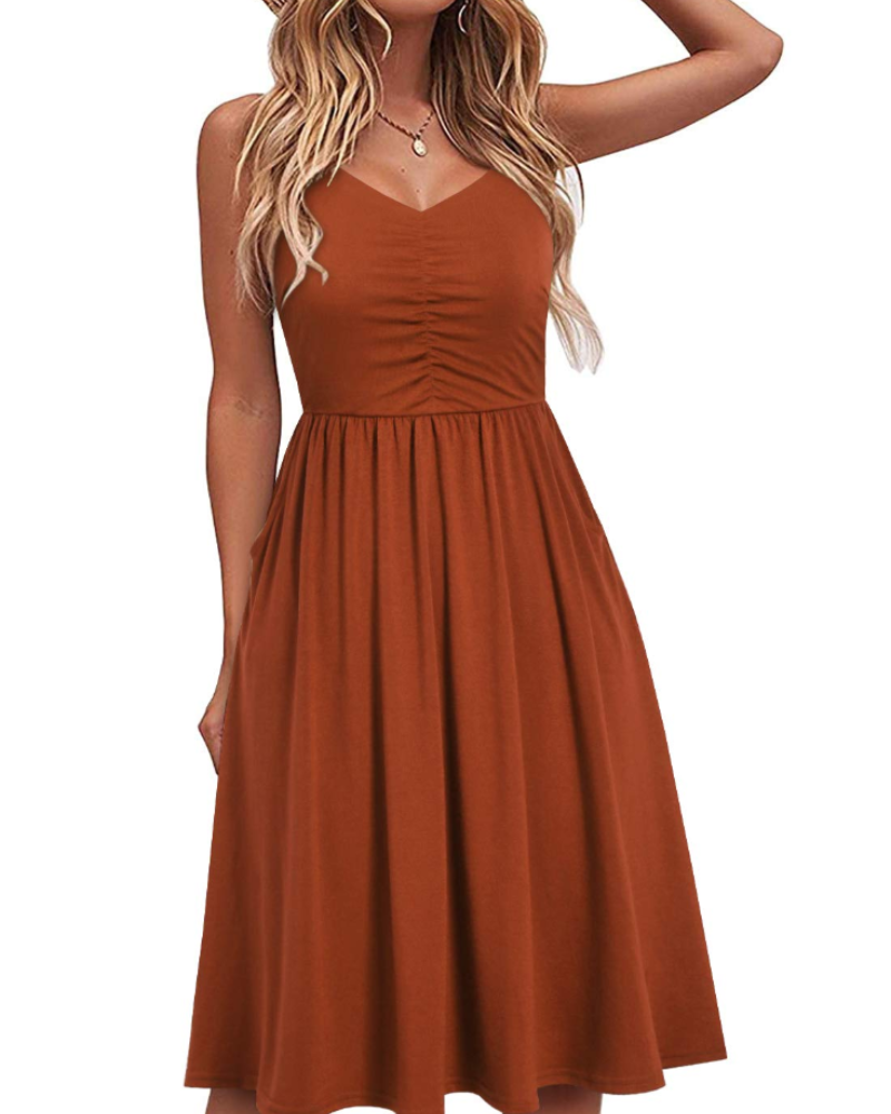 Julia Abito Mujer – Vestido de Verano Línea A con Tirantes Ajustables, Bolsillos y Escote en V