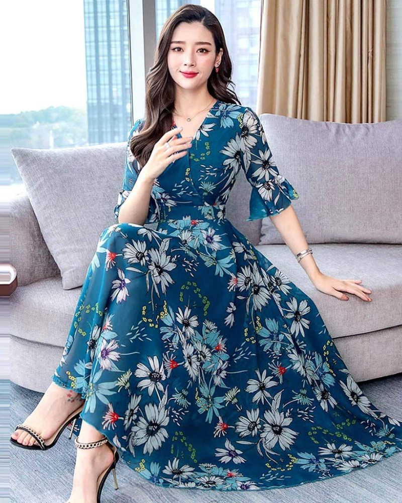Elena Damen Maxikleid – Stretchstoff, lockere Passform & eleganter Casual-Stil