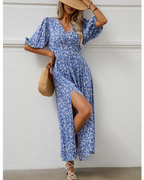 Lydia Vestito Donna Midi – Viscosa, Stampa Rose, Scollo a V & Cintura