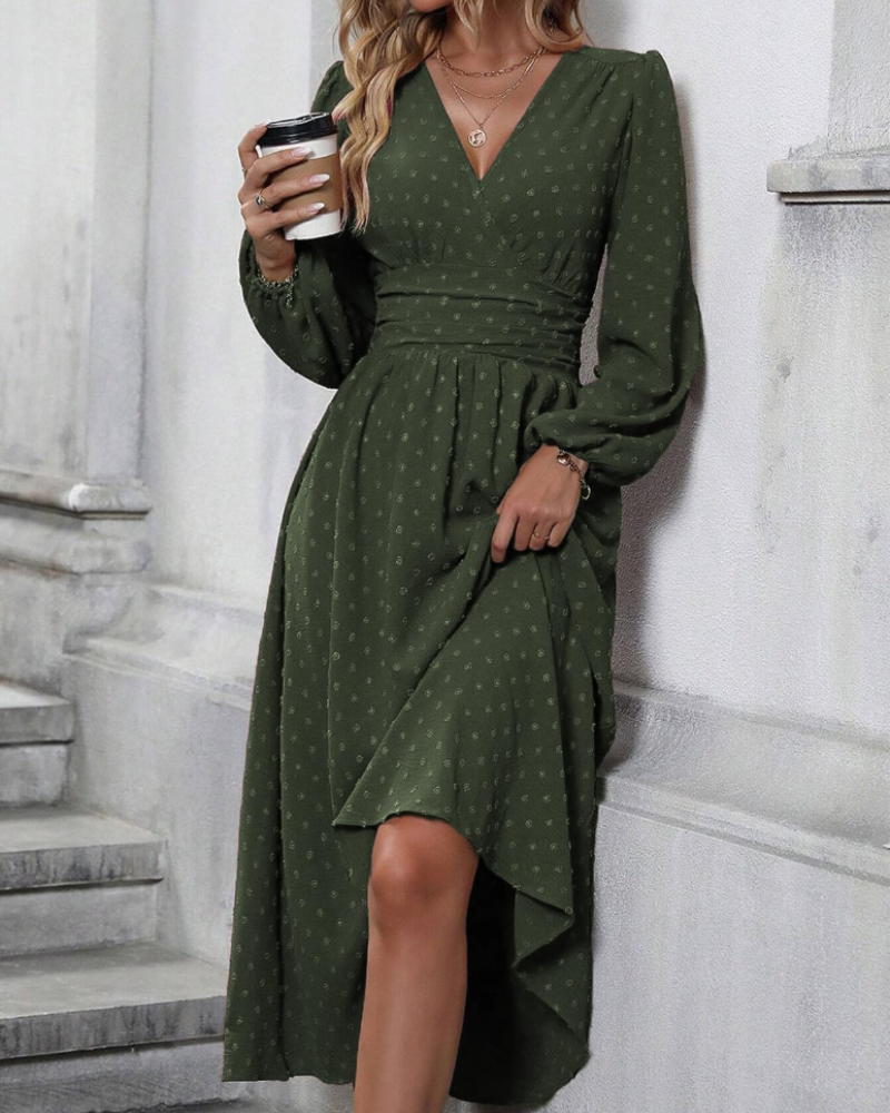 Grace damekjole med V-hals – elastisk stoff, elegant passform og krøllfri velour