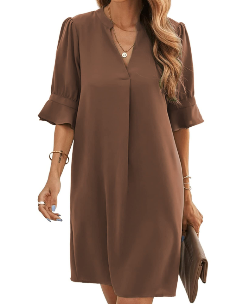 Harper Vestido de Mujer – Vestido Mini con Escote en V, Mangas Acampanadas y Ajuste Suelto