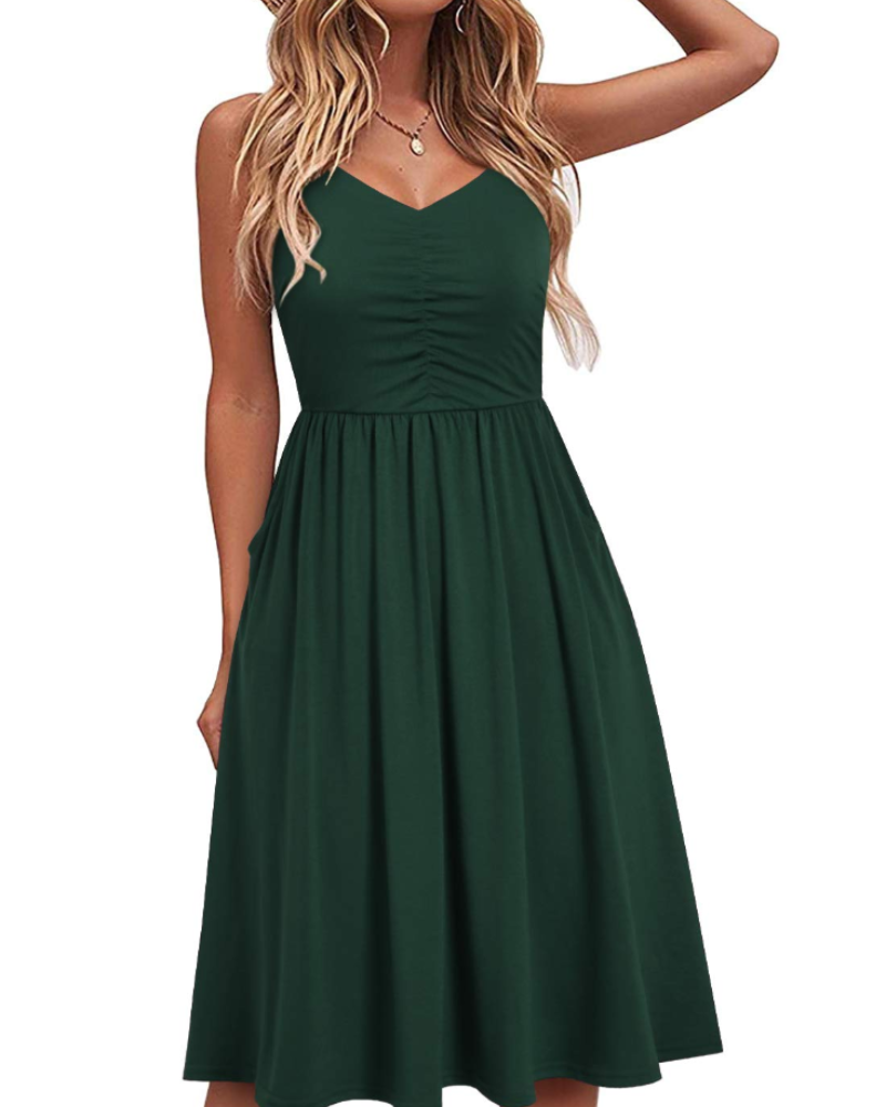 Julia Abito Mujer – Vestido de Verano Línea A con Tirantes Ajustables, Bolsillos y Escote en V