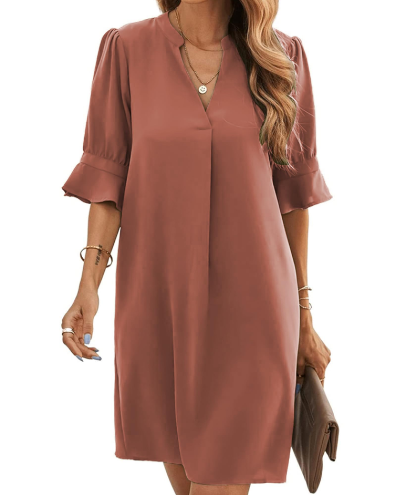Harper Vestido de Mujer – Vestido Mini con Escote en V, Mangas Acampanadas y Ajuste Suelto