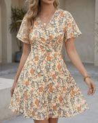 Vestido midi para mujer Daphne – Estampado floral, escote en V, volantes y línea A
