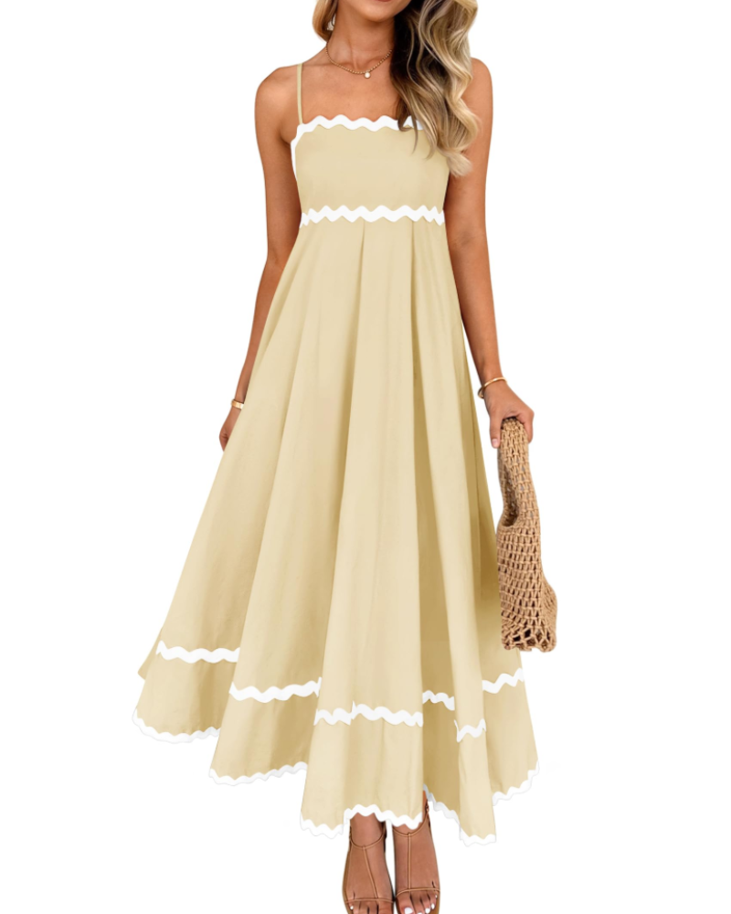 Lily Vestido de Mujer – Vestido de Verano con Tirantes Ajustables, Escote Cuadrado y Espalda Fruncida